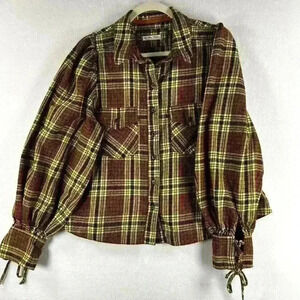We The Free Shirt Plaid Women’s Medium Flannel Yellow/Brown/Black/White